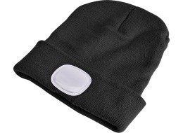 Bonnet avec lampe frontale 180 lm, rechargeable, USB, taille unique, coton/PE, noir