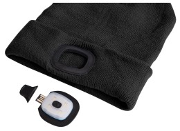 Bonnet avec lampe frontale 180 lm, rechargeable, USB, taille unique, coton/PE, noir