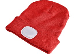 Bonnet avec lampe frontale 180 lm, rechargeable, USB, taille unique, coton/PE, rouge