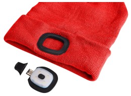 Bonnet avec lampe frontale 180 lm, rechargeable, USB, taille unique, coton/PE, rouge