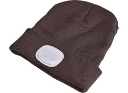 Bonnet avec lampe frontale 180 lm, rechargeable, USB, taille unique, coton/PE, brun