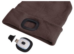 Bonnet avec lampe frontale 180 lm, rechargeable, USB, taille unique, coton/PE, brun