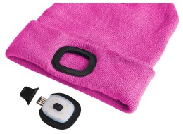 Bonnet avec lampe frontale 180 lm, rechargeable, USB, taille unique, coton/PE, rose