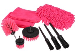 Ensemble multifonction d'outils pour nettoyage et lavage de voiture CAR DETAILING PINK 9, 9 pièces