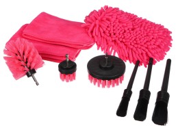 Ensemble multifonction d'outils pour nettoyage et lavage de voiture CAR DETAILING PINK 9, 9 pièces