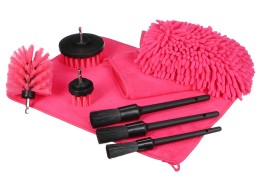 Ensemble multifonction d'outils pour nettoyage et lavage de voiture CAR DETAILING PINK 9, 9 pièces
