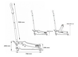 Cric hydraulique mobile heavy-duty 4T profil bas, avec pédale SX JACK PEDAL 4T BLACK