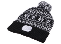Bonnet avec lampe frontale 180 lm, rechargeable, USB, taille unique, coton/PE, noir (hiver)