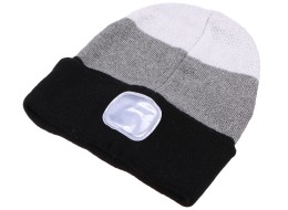 Bonnet avec lampe frontale 180 lm, rechargeable, USB, taille unique, coton/PE, noir/gris/blanc