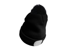 Bonnet avec lampe frontale 180 lm, rechargeable, USB, taille unique, coton/PE, noir avec pompon