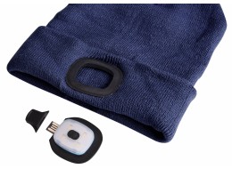 Bonnet avec lampe frontale 180 lm, rechargeable, USB, taille unique, coton/PE, bleu