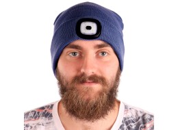 Bonnet avec lampe frontale 180 lm, rechargeable, USB, taille unique, coton/PE, bleu