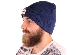 Bonnet avec lampe frontale 180 lm, rechargeable, USB, taille unique, coton/PE, bleu