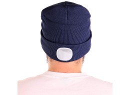 Bonnet avec lampe frontale 180 lm, rechargeable, USB, taille unique, coton/PE, bleu