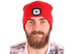 Bonnet avec lampe frontale 180 lm, rechargeable, USB, taille unique, coton/PE, rouge