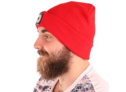Bonnet avec lampe frontale 180 lm, rechargeable, USB, taille unique, coton/PE, rouge