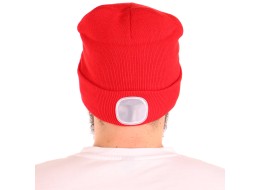 Bonnet avec lampe frontale 180 lm, rechargeable, USB, taille unique, coton/PE, rouge