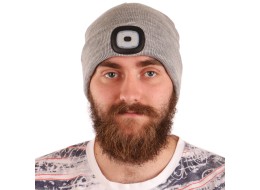 Bonnet avec lampe frontale 180 lm, rechargeable, USB, taille unique, coton/PE, gris clair