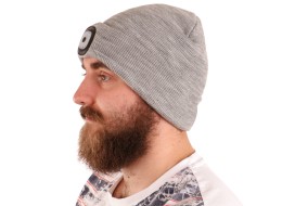 Bonnet avec lampe frontale 180 lm, rechargeable, USB, taille unique, coton/PE, gris clair