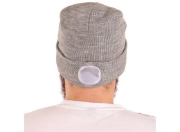 Bonnet avec lampe frontale 180 lm, rechargeable, USB, taille unique, coton/PE, gris clair