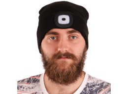 Bonnet avec lampe frontale 180 lm, rechargeable, USB, taille unique, coton/PE, noir