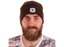 Bonnet avec lampe frontale 180 lm, rechargeable, USB, taille unique, coton/PE, brun
