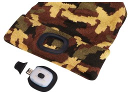 Bonnet avec lampe frontale 180 lm, rechargeable, USB, taille unique, coton/PE, camouflage