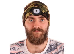 Bonnet avec lampe frontale 180 lm, rechargeable, USB, taille unique, coton/PE, camouflage