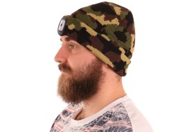 Bonnet avec lampe frontale 180 lm, rechargeable, USB, taille unique, coton/PE, camouflage