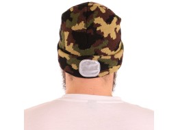 Bonnet avec lampe frontale 180 lm, rechargeable, USB, taille unique, coton/PE, camouflage