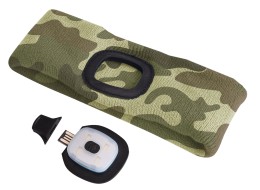 Bandeau avec lampe frontale 180 lm, rechargeable, USB, taille universelle, coton/PE, camouflage