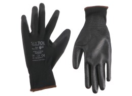 Gants de travail en polyester partiellement enduits de polyuréthane GLOVE PE-PU 9, noirs, taille 9