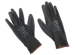 Gants de travail en polyester partiellement enduits de polyuréthane GLOVE PE-PU 9, noirs, taille 9