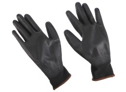 Gants de travail en polyester partiellement enduits de PU GLOVE PE-PU 9, noirs, taille 9, 6 paires