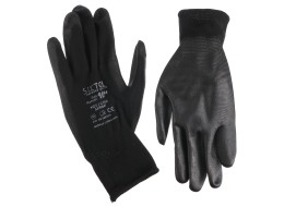 Gants de travail en polyester partiellement enduits de PU GLOVE PE-PU 10, noirs, taille 10\