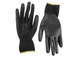 Gants de travail en polyester partiellement enduits de polyuréthane GLOVE PE-PU 11, noirs, taille 11