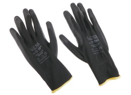 Gants de travail en polyester partiellement enduits de polyuréthane GLOVE PE-PU 11, noirs, taille 11