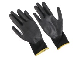Gants de travail en polyester partiellement enduits de polyuréthane GLOVE PE-PU 11, noirs, taille 11