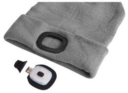 Bonnet avec lampe frontale 180 lm, rechargeable, USB, taille unique, coton/PE, gris clair