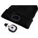 Bonnet avec lampe frontale 180 lm, rechargeable, USB, taille unique, coton/PE, noir avec pompon