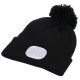 Bonnet avec lampe frontale 180 lm, rechargeable, USB, taille unique, coton/PE, noir avec pompon