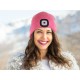 Bonnet avec lampe frontale 180 lm, rechargeable, USB, taille unique, coton/PE, rose