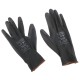 Gants de travail en polyester partiellement enduits de polyuréthane GLOVE PE-PU 9, noirs, taille 9