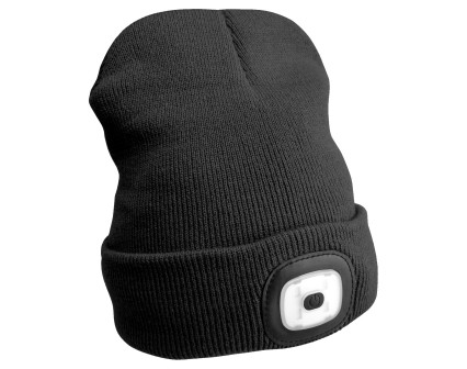 Bonnet avec lampe frontale 180 lm, rechargeable, USB, taille unique, coton/PE, noir