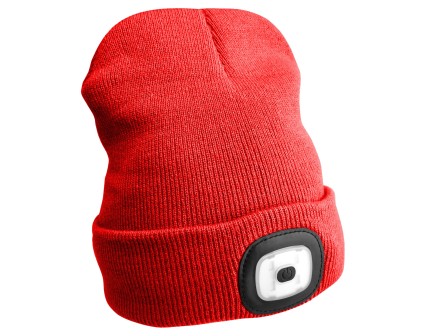 Bonnet avec lampe frontale 180 lm, rechargeable, USB, taille unique, coton/PE, rouge