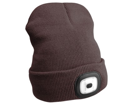 Bonnet avec lampe frontale 180 lm, rechargeable, USB, taille unique, coton/PE, brun
