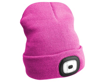 Bonnet avec lampe frontale 180 lm, rechargeable, USB, taille unique, coton/PE, rose