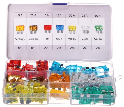 Jeu de fusibles à lame pour automobile. JEU DE FUSIBLES MÉCANIQUES 1, 5-30 A, 120 pièces.