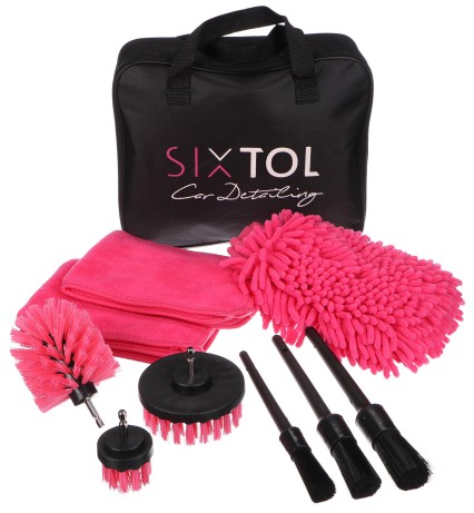 Ensemble multifonction d'outils pour nettoyage et lavage de voiture CAR DETAILING PINK 9, 9 pièces