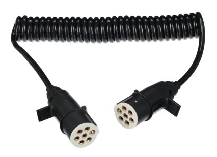 Câble spiralé de liaison 7 broches type S TRAILER CABLE 10, fiche en plastique, 24V, 3,5m